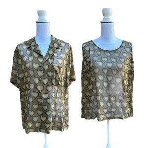 Vintage Dana Buchman Heart Patterned Silk Chiffon Blouse Set